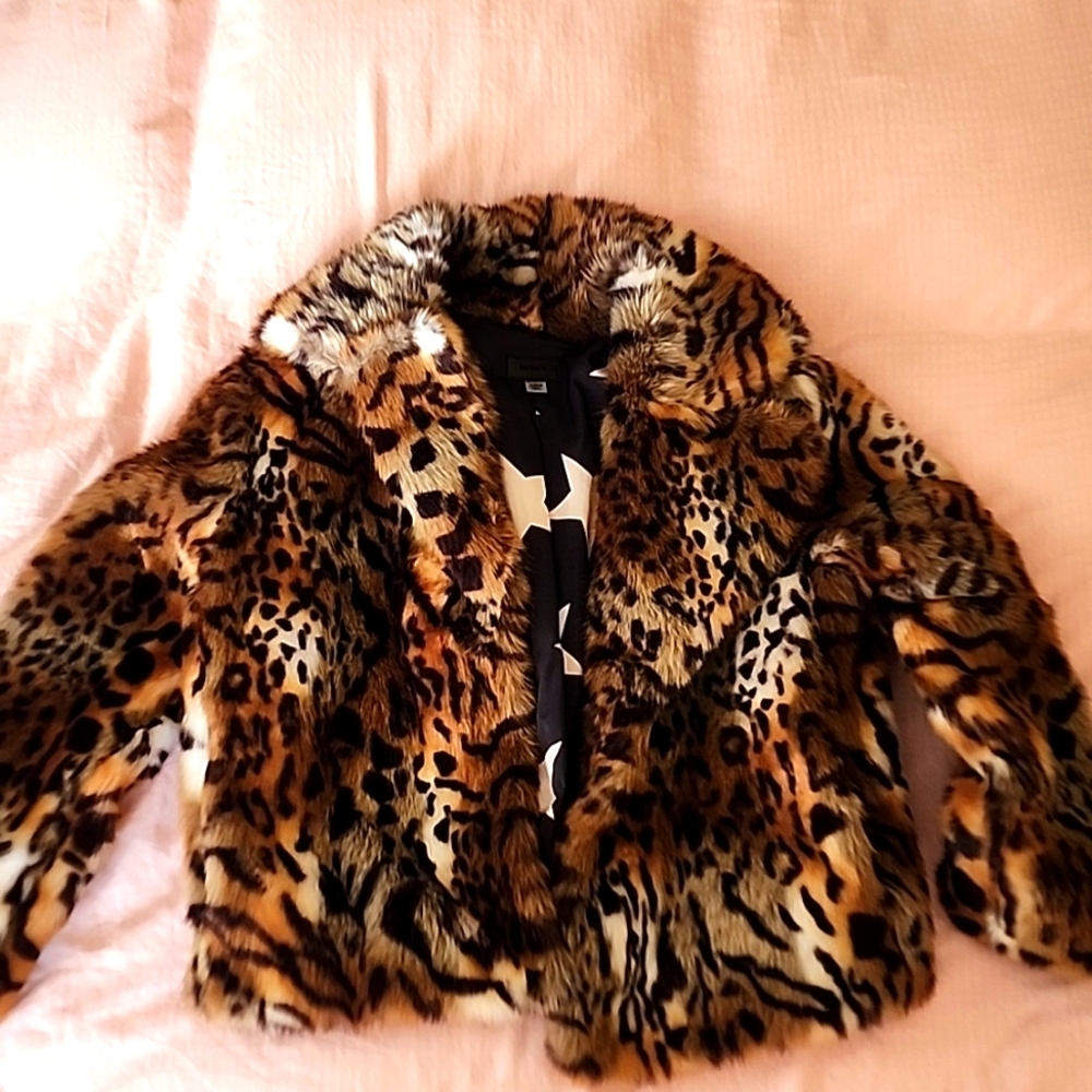 Mother Cropped Leopard Faux Fur Jacket